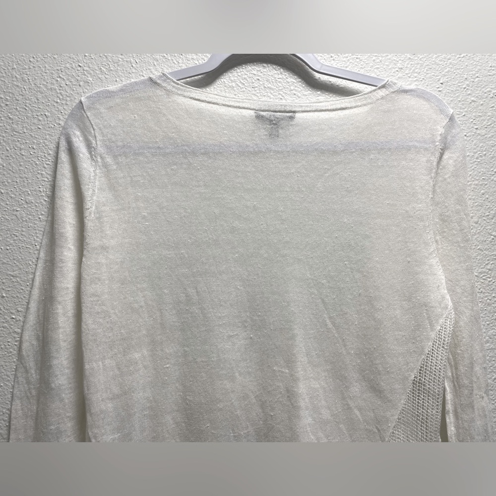 Eileen Fisher Hemp Blend Knit Sheer Long Sleeve Blouse  Italian Yarn White Small - Picture 6 of 8